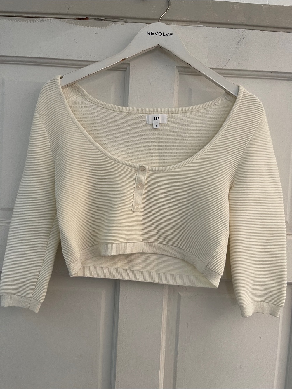 LPA Ivory Ribbed Cropped Henley Top